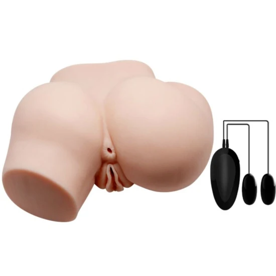 Bust Realistic - Vagin și Anus cu Vibrație, Alb, Mărime Unică