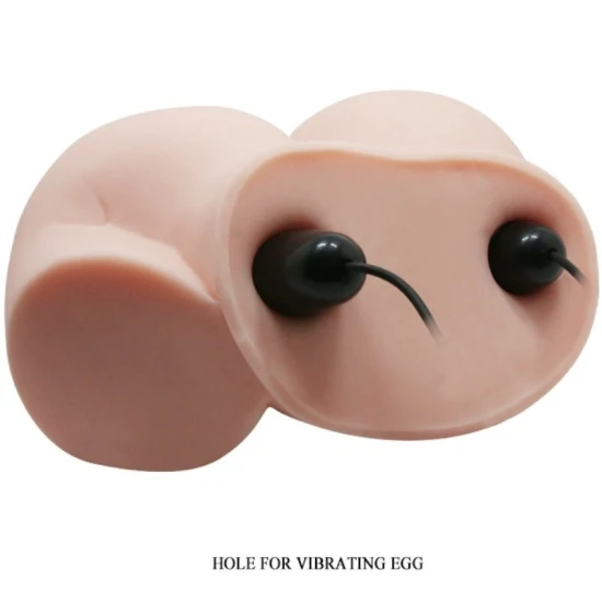 Bust Realistic - Vagin și Anus cu Vibrație, Alb, Mărime Unică