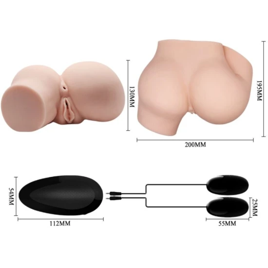 Bust Realistic - Vagin și Anus cu Vibrație, Alb, Mărime Unică