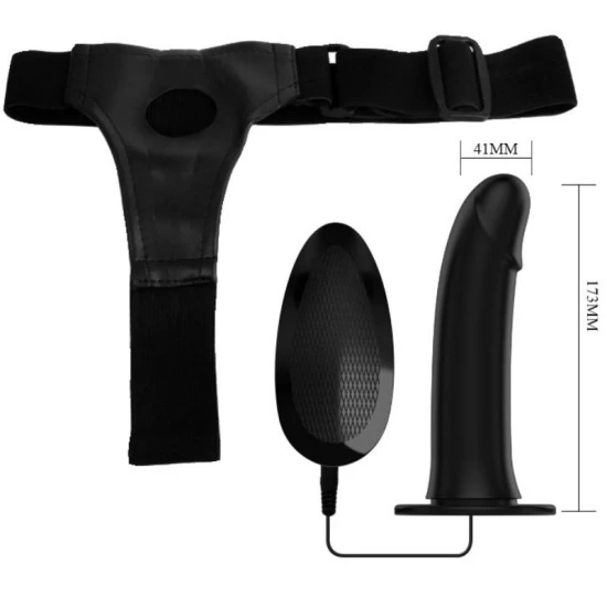 Strap On Vito - Dildo cu Vibrații, Negru, 17.3 cm