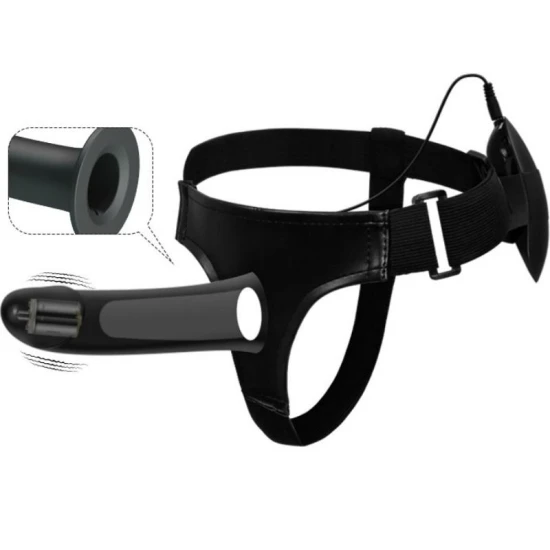 Strap On Vito - Dildo cu Vibrații, Negru, 17.3 cm
