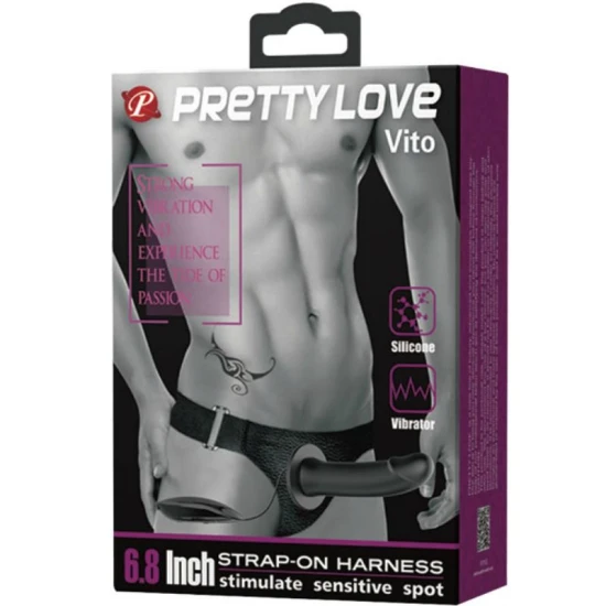 Strap On Vito - Dildo cu Vibrații, Negru, 17.3 cm