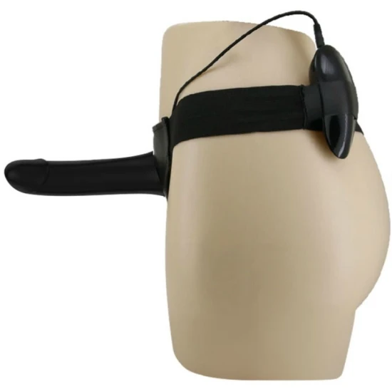 Strap On Vito - Dildo cu Vibrații, Negru, 17.3 cm