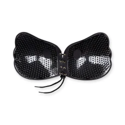 BYE-BRA - Sutien adeziv tip push-up din dantelă, Negru, Cupa C