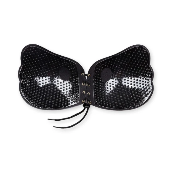 BYE-BRA - Sutien adeziv tip push-up din dantelă, Negru, Cupa C