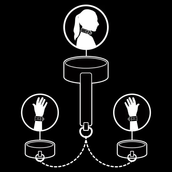 FETISH SUBMISIVE - Colier și cătușe din piele ecologică vegană, cu căptușeală din neopren