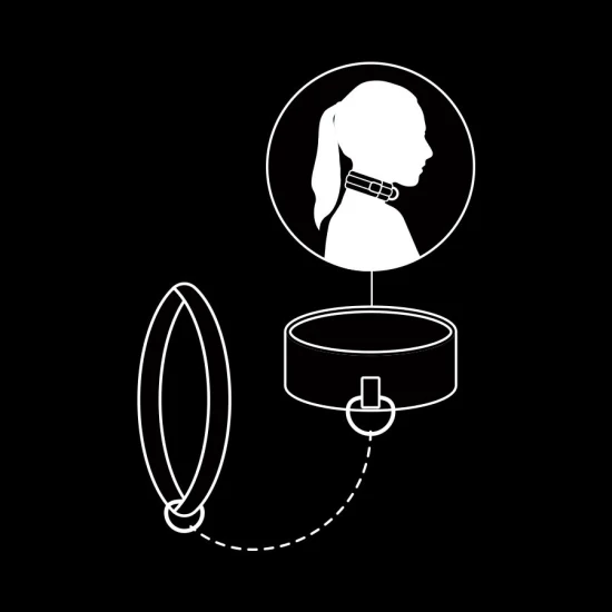 COLIER BDSM - LANT CU CĂPTUȘEALĂ DIN NEOPREN, NEGRU