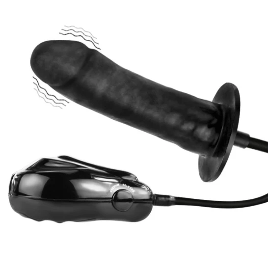 Dildo Gonflabil - Cu Vibrații, Negru, 16 cm