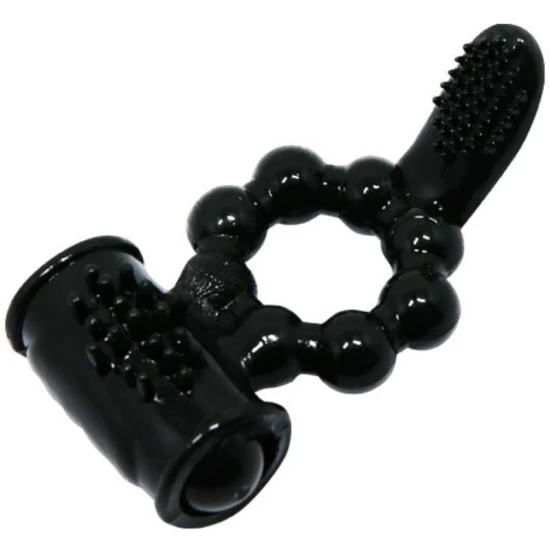 Inel vibrator Sweet Ring cu dublu stimulator, Negru