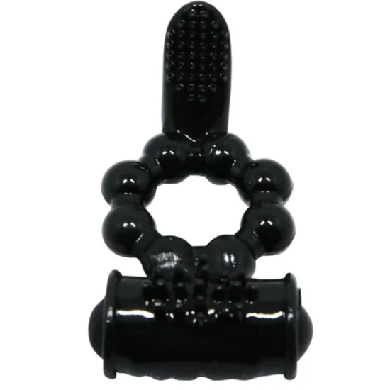 Inel vibrator Sweet Ring cu dublu stimulator, Negru