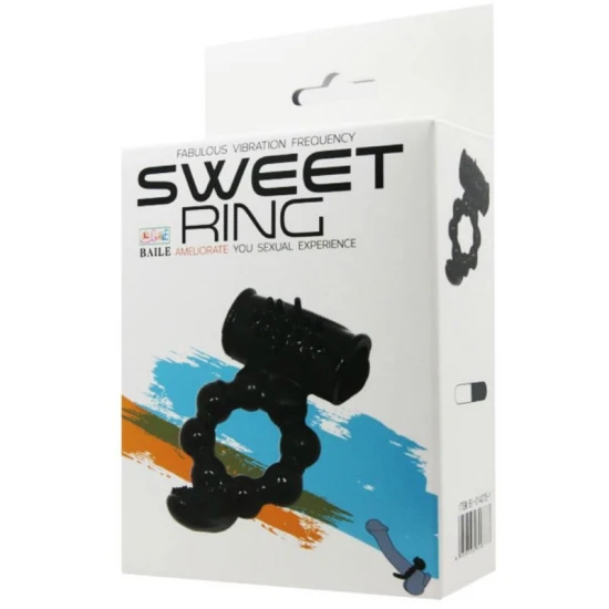 Inel vibrator Sweet Ring cu dublu stimulator, Negru