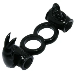 Inel vibrator tip double ring cu iepuraș dublu, Negru