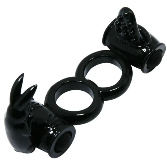 Inel vibrator tip double ring cu iepuraș dublu, Negru