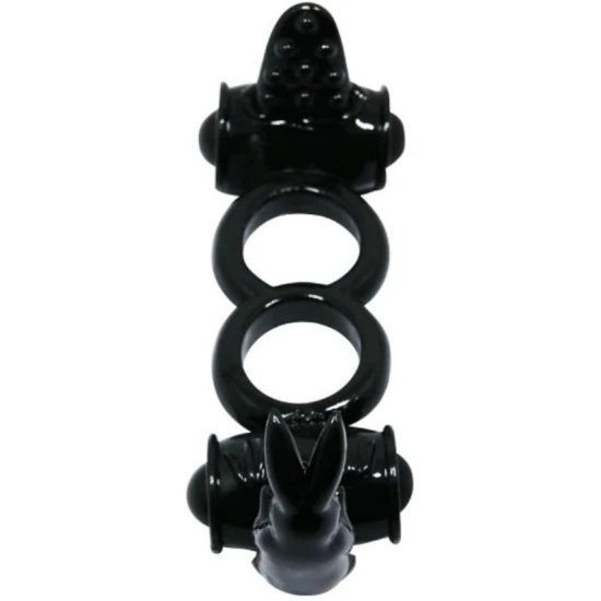 Inel vibrator tip double ring cu iepuraș dublu, Negru
