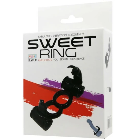 Inel vibrator tip double ring cu iepuraș dublu, Negru