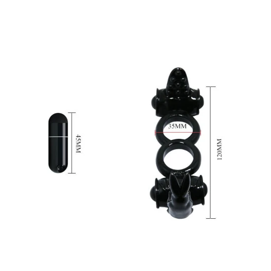 Inel vibrator tip double ring cu iepuraș dublu, Negru