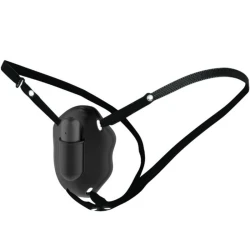 Strap-on cu glonț vibrator din silicon și ABS, negru, universal