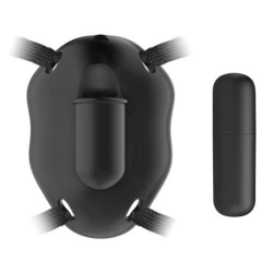 Strap-on cu glonț vibrator din silicon și ABS, negru, universal