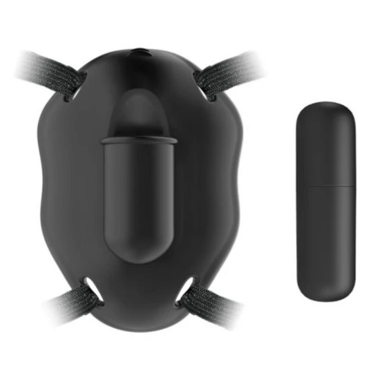 Strap-on cu glonț vibrator din silicon și ABS, negru, universal
