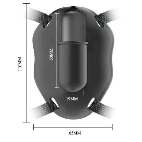 Strap-on cu glonț vibrator din silicon și ABS, negru, universal