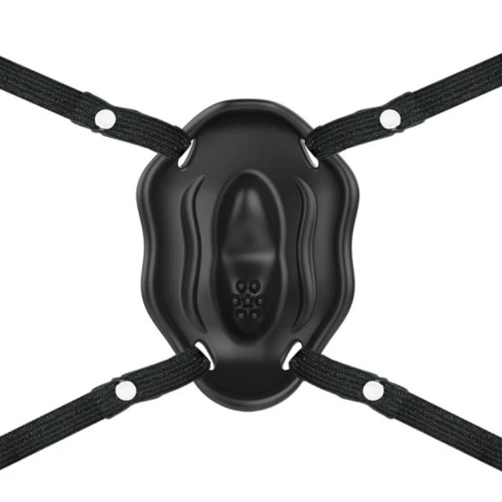 Strap-on cu glonț vibrator din silicon și ABS, negru, universal