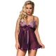 Babydoll cu fundă și detalii strălucitoare din dantelă, mov, L/XL