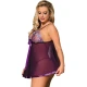 Babydoll cu fundă și detalii strălucitoare din dantelă, mov, L/XL