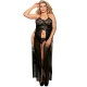 Set lingerie Queen Plus din dantelă florală, negru, top-dress și chilot