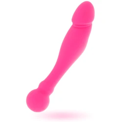 Dildo dublu din silicon, roz, 18 cm