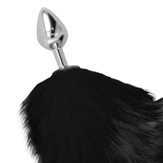 Plug anal Silver - Coada Neagră, 8 cm