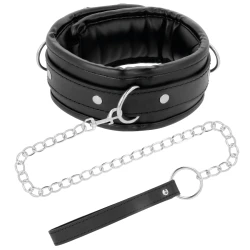 Colier BDSM din piele moale cu lanț