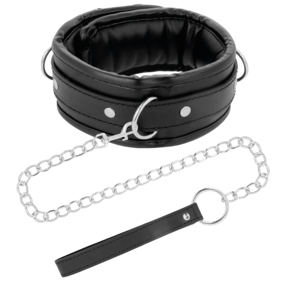Colier BDSM din piele moale cu lanț