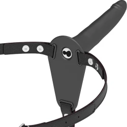 Ham strap-on cu vibrator - Silicon negru, 15 cm.