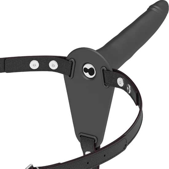Ham strap-on cu vibrator - Silicon negru, 15 cm.