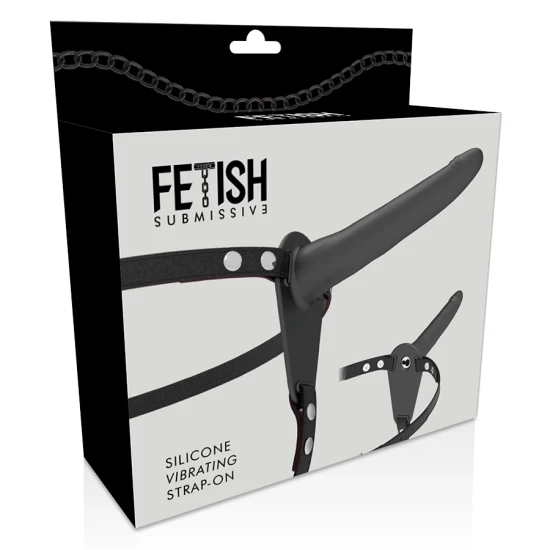 Ham strap-on cu vibrator - Silicon negru, 15 cm.