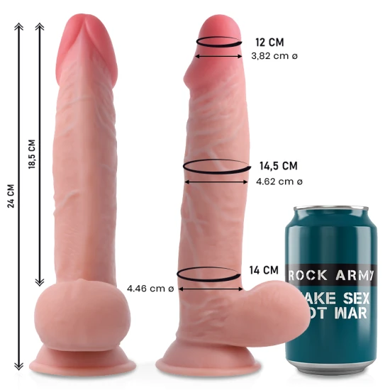 ROCKARMY - Dildo Model Sherman, Densitate dublă, Natural, 24 cm x 4.46 cm