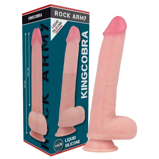 ROCKARMY - DILDO REALIST DIN SILICON LICHID, KINGCOBRA, 24 CM, Culoare naturală