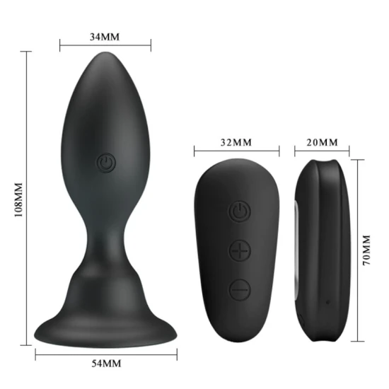 Plug anal cu vibrații, Negru, telecomandă