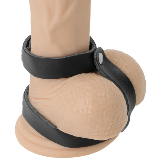Inel Ajustabil pentru Penis și Testicule - Piele Sintetică, Mărime Unică