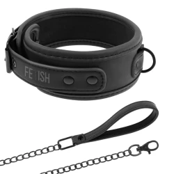 COLIER BDSM - LANT CU CĂPTUȘEALĂ DIN NEOPREN, NEGRU