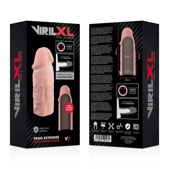 Manșon V3, Liquid Silicone Penis Extension, Bej