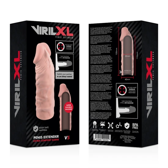Manșon V5, Liquid Silicone Penis Extension, Bej