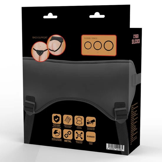 CYBERSILICOCK - Ham de tip strap-on cu 3 inele, pentru dildouri, negru