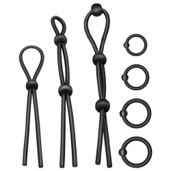 Set inele penis din silicon flexibil, Roz/Negru