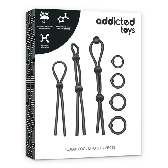 Set inele penis din silicon flexibil, Roz/Negru