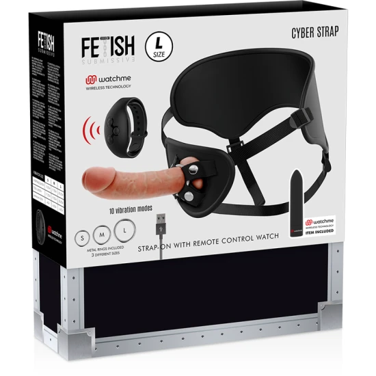 Harness cu dildo și telecomandă WATCHME, negru, L