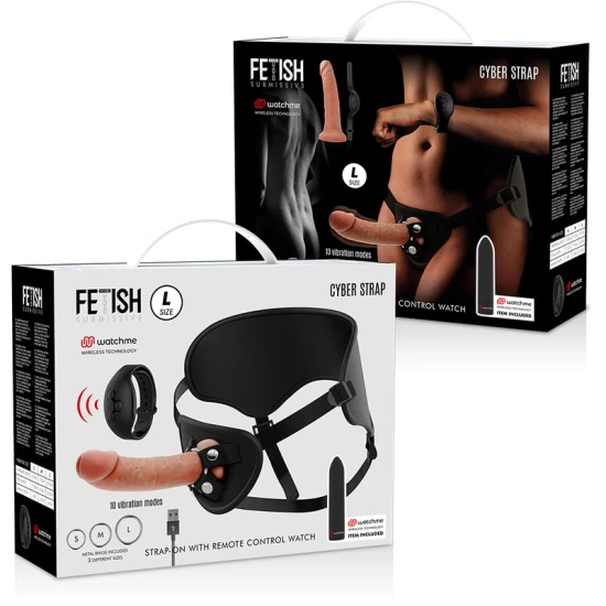 Harness cu dildo și telecomandă WATCHME, negru, L