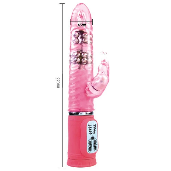 Vibrator rotativ Bunny din silicon, roz, 27 cm