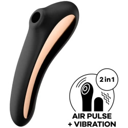 Vibrator Air Pulse Dual Kiss din silicon, negru