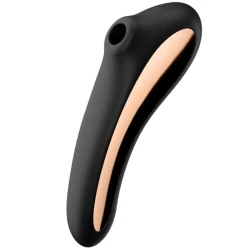 Vibrator Air Pulse Dual Kiss din silicon, negru